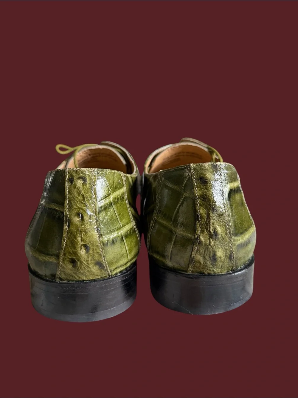 Men's Giorgio Brutini Green Croc Ostrich Print Dress Shoes Size 13 Exotic Luxury